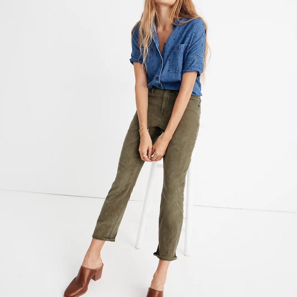 High-Ride Slim Boyfriend Madewell Green Courdroy Pants